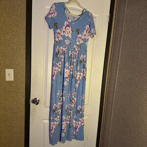 Blue Floral Summer Dress – Size L